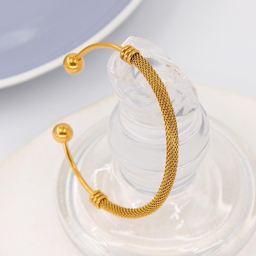 Elegant High-End Stainless Steel Round Head Mesh Bangle Bracelet