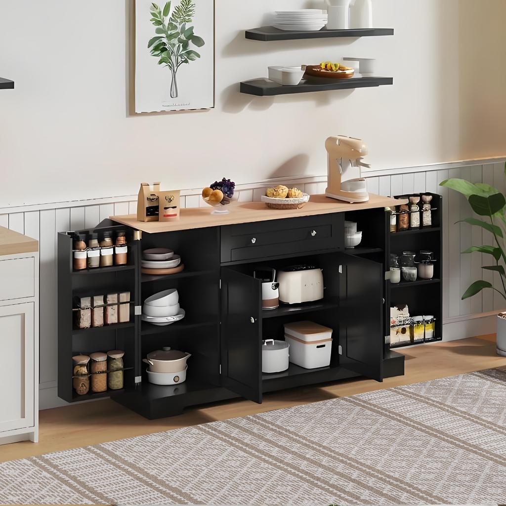 Multifunctional Kitchen Buffet – 138 Cm Sideboard with Drawer, Shelf Doors & Adjustable Shelves – Modern Design, Anti-Tip, for Living Room & Bedroom