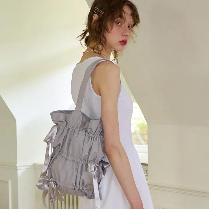 Ribbon Shirring Bag_ Silver