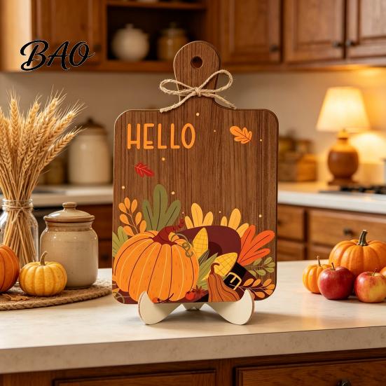 Wooden Centerpiece for Dining Table Hello Fall Sign, Cutting Board Shape Autumn Harvest Tabletop Ornament with Decorative Signs Home Hanging