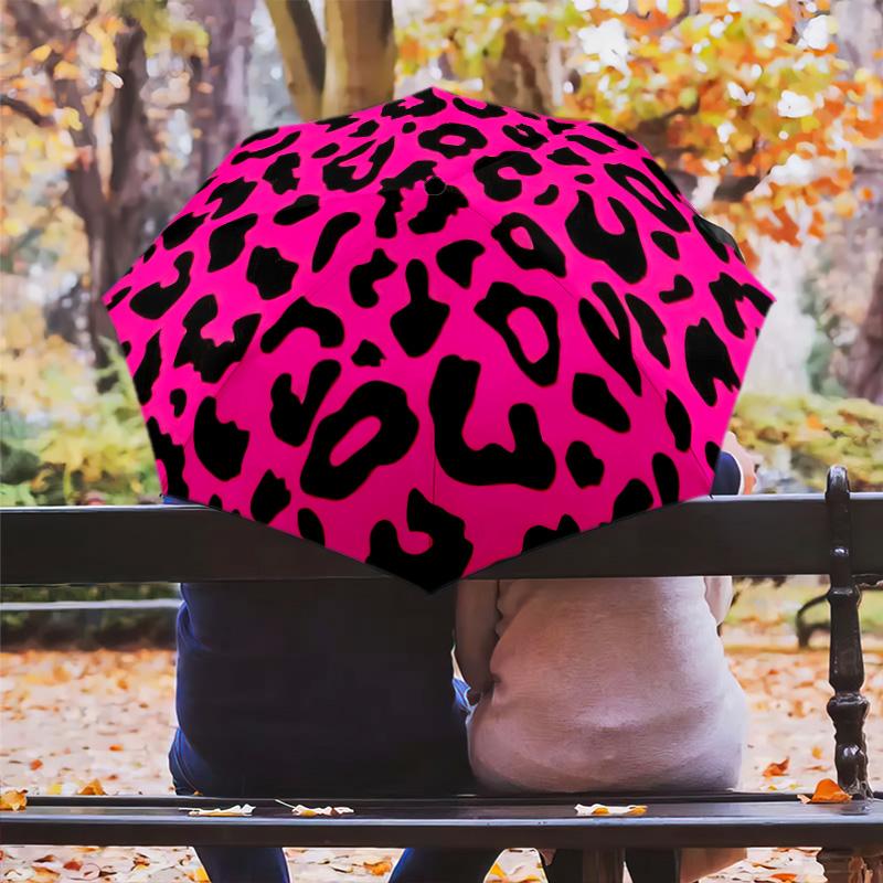 1pc Colorful Leopard Print Pattern Umbrella Portable Folding Umbrella Iron Frame Hole Bone Structure Outdoor Home Umbrella
