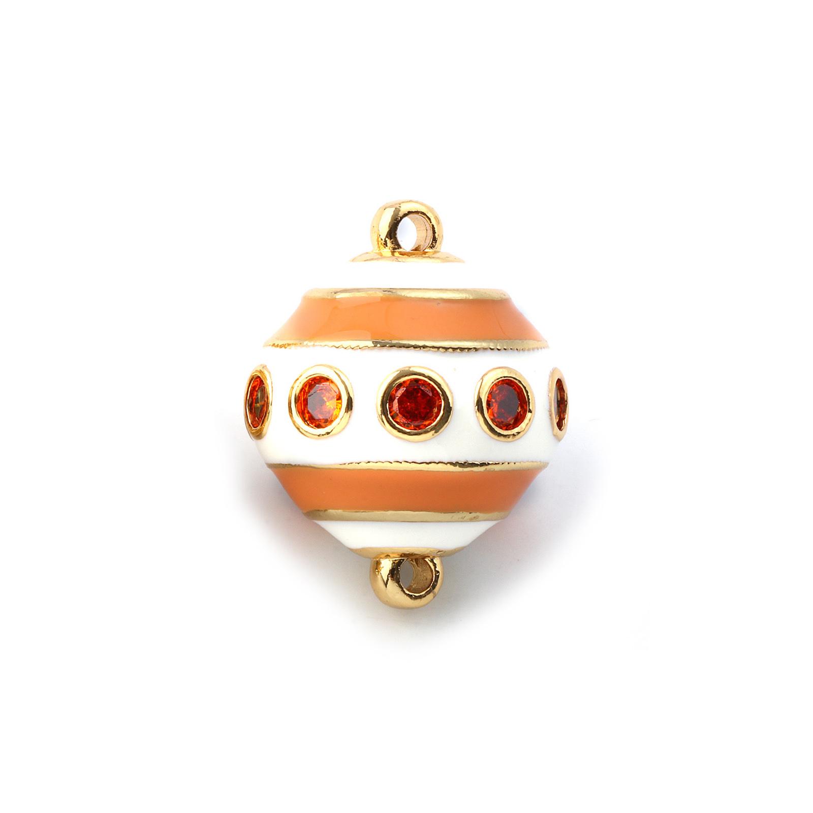 

1 Piece Brass & Cubic Zirconia Connectors Charms Pendants 18K Gold Plated Enamel Ball Stripe For DIY Necklace Making 26mm x 20mm 26x20mm