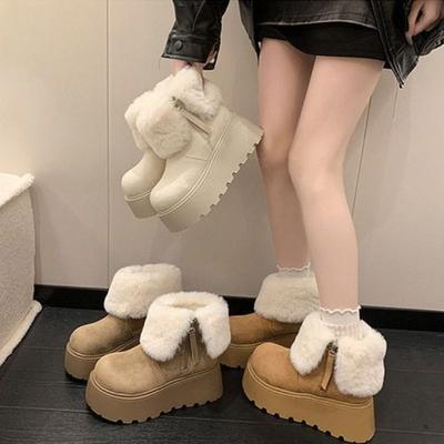Versatile Shoes, Thick-soled Shoes, Snow Boots, Women's New Retro Fleece Anti-slip Ankle Boots