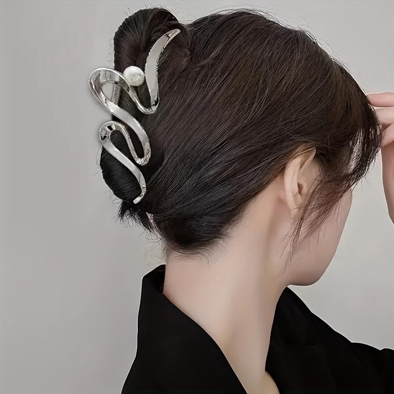 Haarklammer   Hinterkopf-Greifklemme Metall Große Haiklammer Haarnadel Haarnadel Kopfschmuck Haarnadel   Geschenk Silberfarben Haarklammern für Frauen