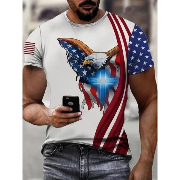 

Summer Round Neck 3D Print American Flag Top Fashionable Casual Short Sleeved Men s T-shirts XS