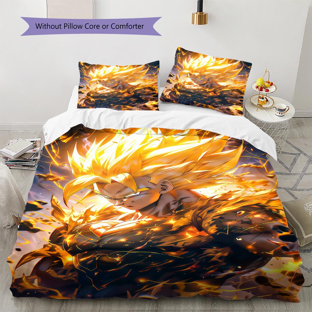 Son Goku Pattern Bedding,Quilt Set Quilt Cover Pillowcase Home Birthday Gift (1 * duvet cover + 2 * pillowcase, without core)