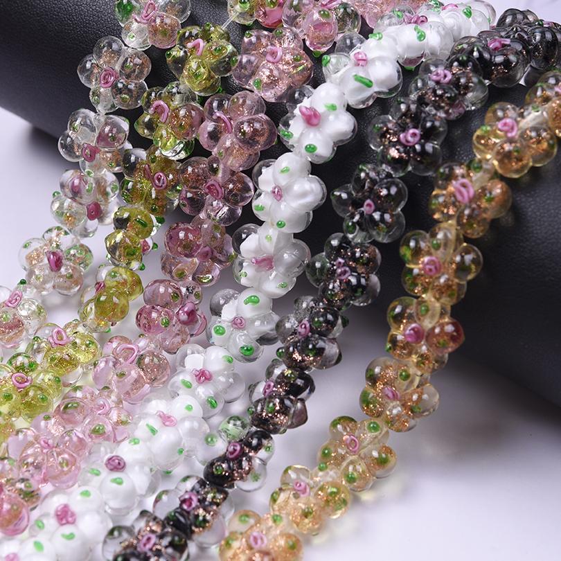 6pcs Mixed Plant Accessories Flower Beads For Jewelry Making Supplies Glass Materials Handmade Bracelets Anklets Girl Loose Bead