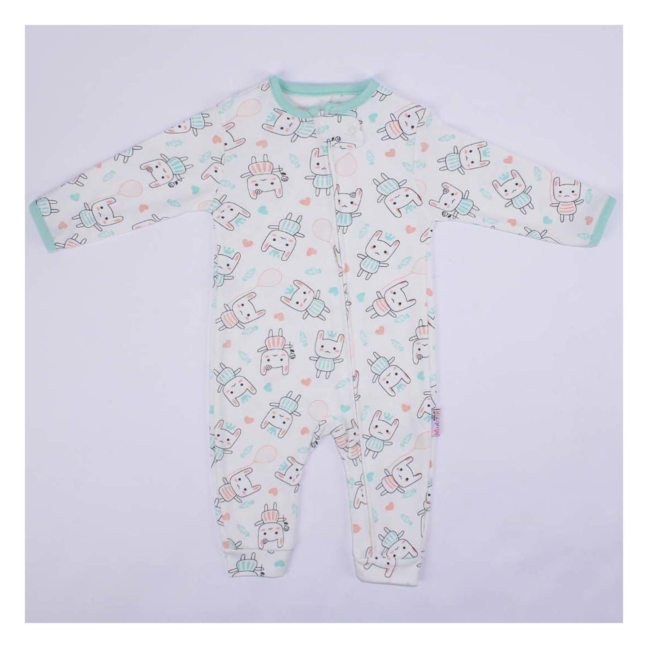

Baby Girl White Green Rabbit Printed Zipper Jumpsuit