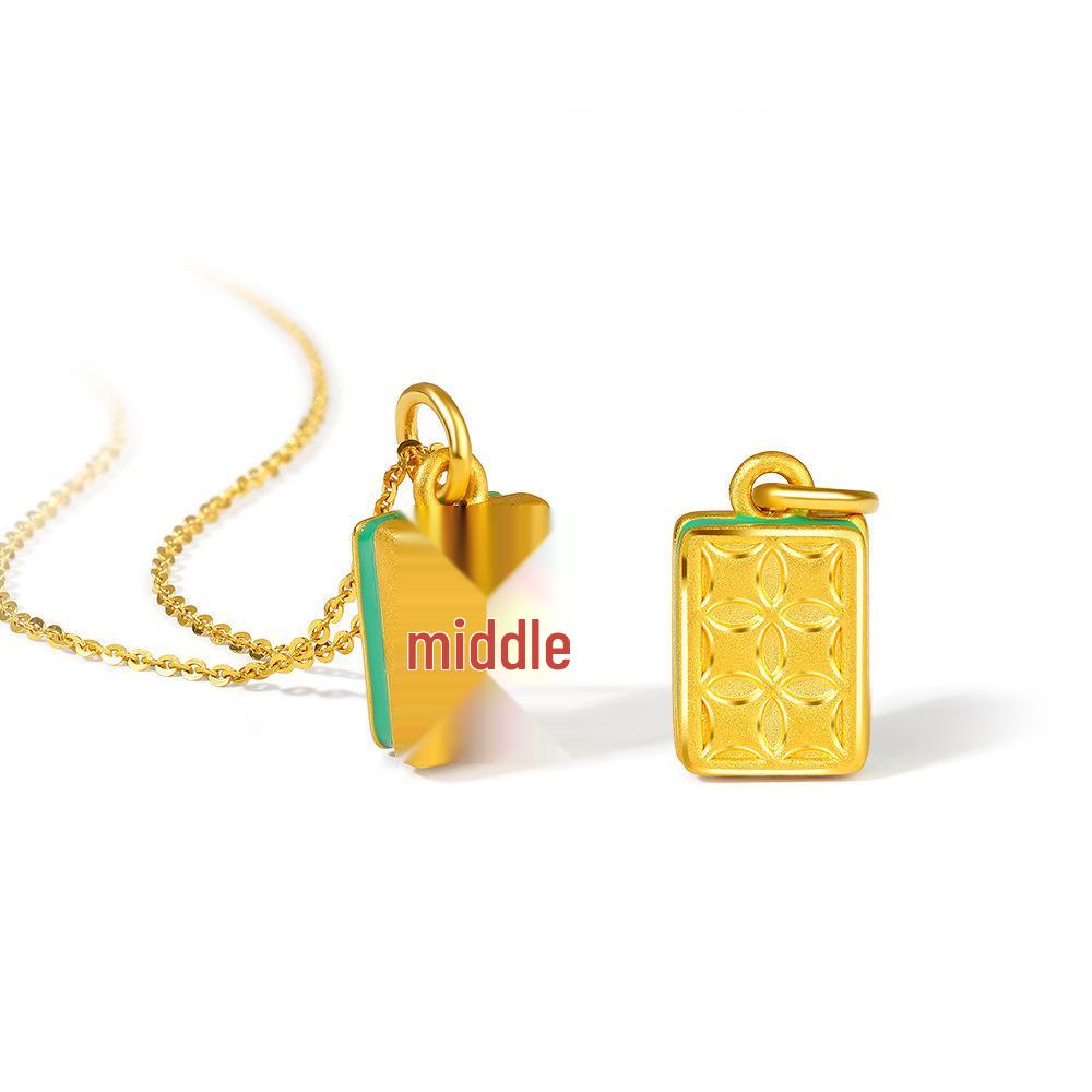 Vietnam Sand Gold Mahjong Pendant - National Tide Style, Square Tile Design, Brass Gold Plated with Colorful Enamel for Fashionable Ladies