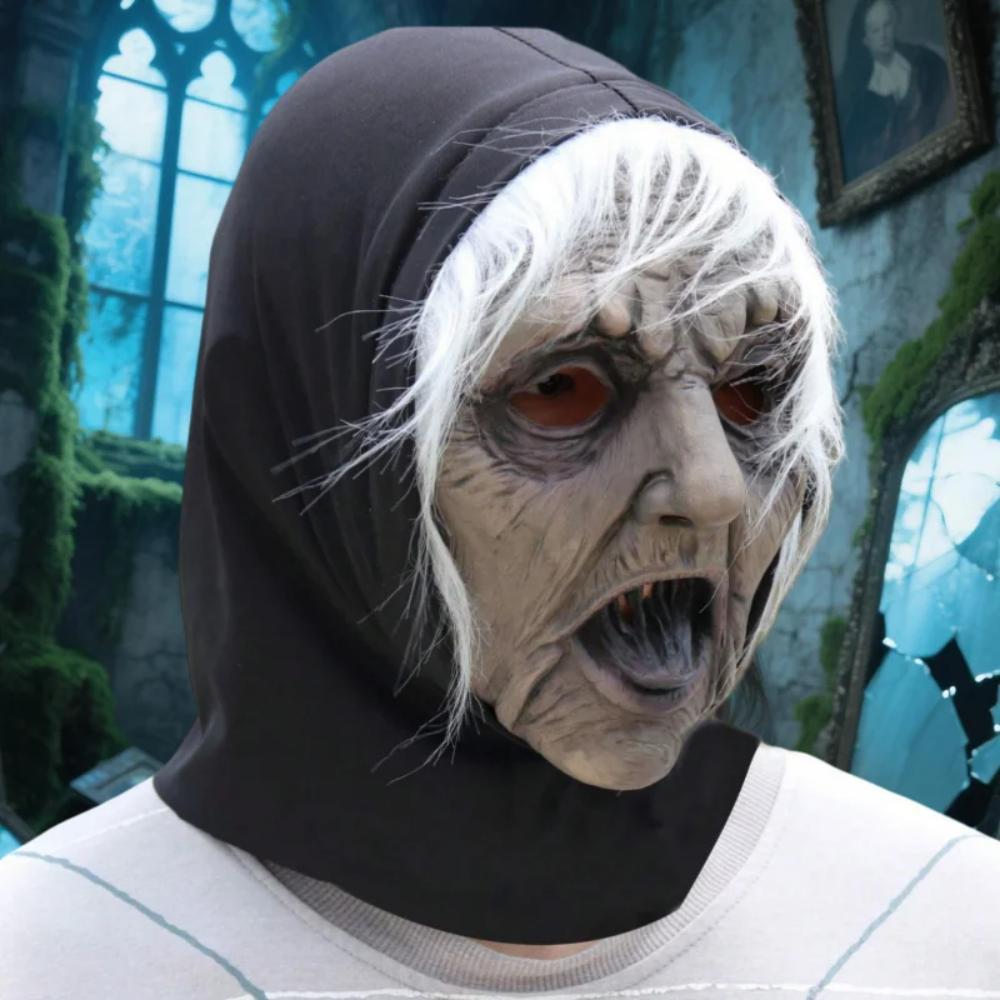 Dress Up White-haired Witch Mask Latex Party Cosplay Props Halloween Ghost Witch Mask  Unisex