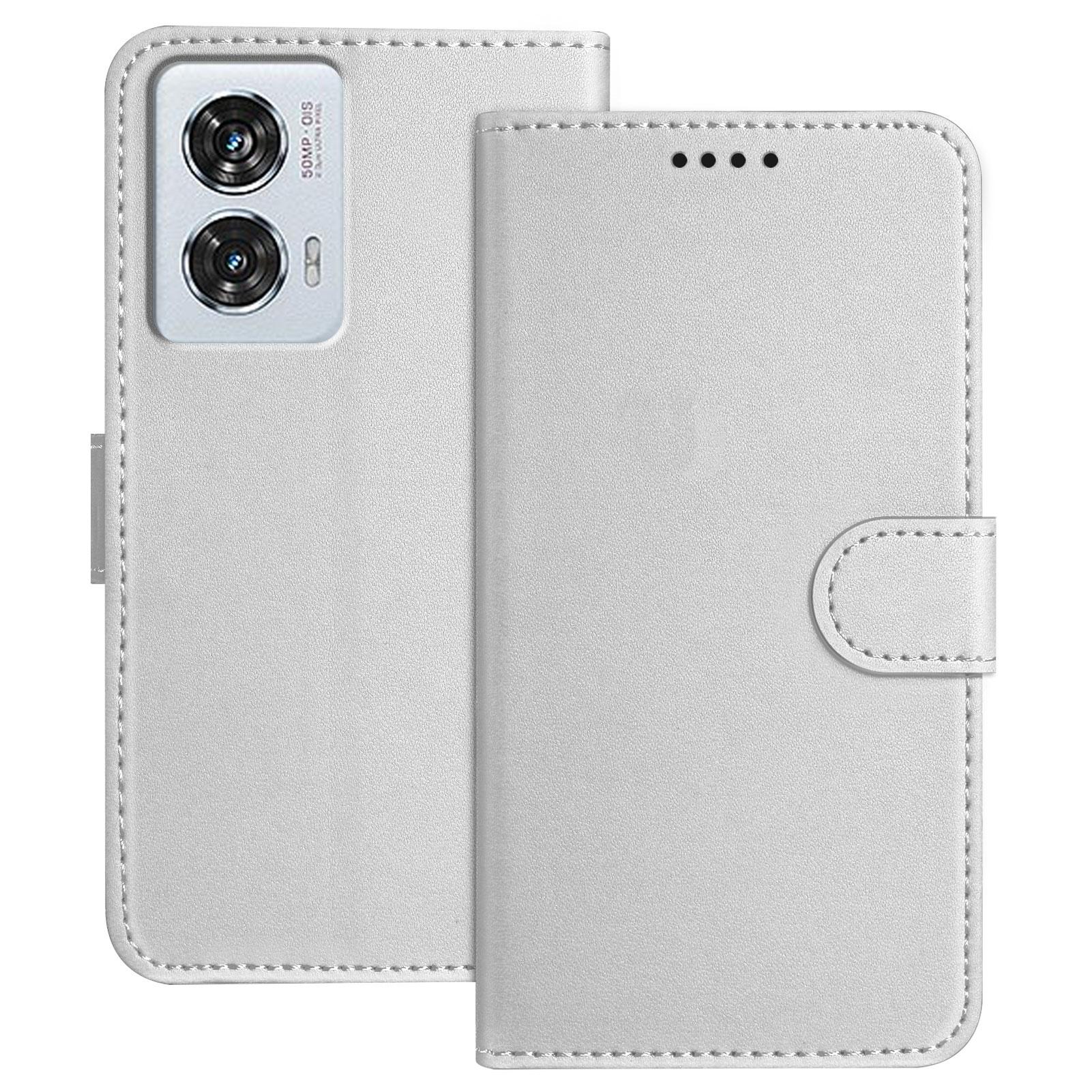 

For Motorola Moto G85 5G/Motorola Edge 50 Fusion 5G Leather Case Wallet Stand Solid Color Anti Drop Phone Cover Silver