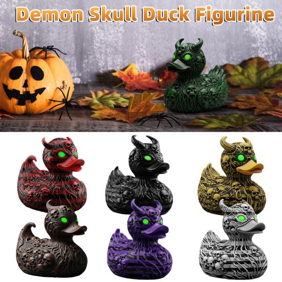 Devil Skull Duck Figurine Gothic Punk Halloween Duck Ornament Resin Demon Duck