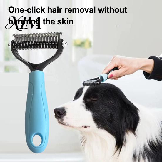 Dog Grooming Supplies Double-Sided Pet Detangling Rake, Undercoat Rake with Rounded Blades, Non Slip Comb Shedding Brush for Long Hair Dogs, Cats Dogs