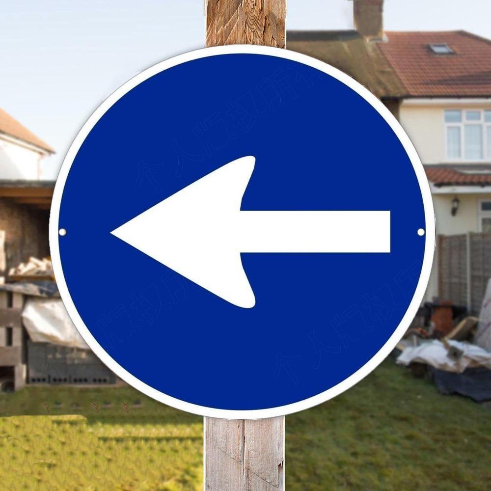 Retro Blue Directional Arrow Plaque Xcm D Flat Aluminum Metal Wall Sign Circular Left Turn Decor