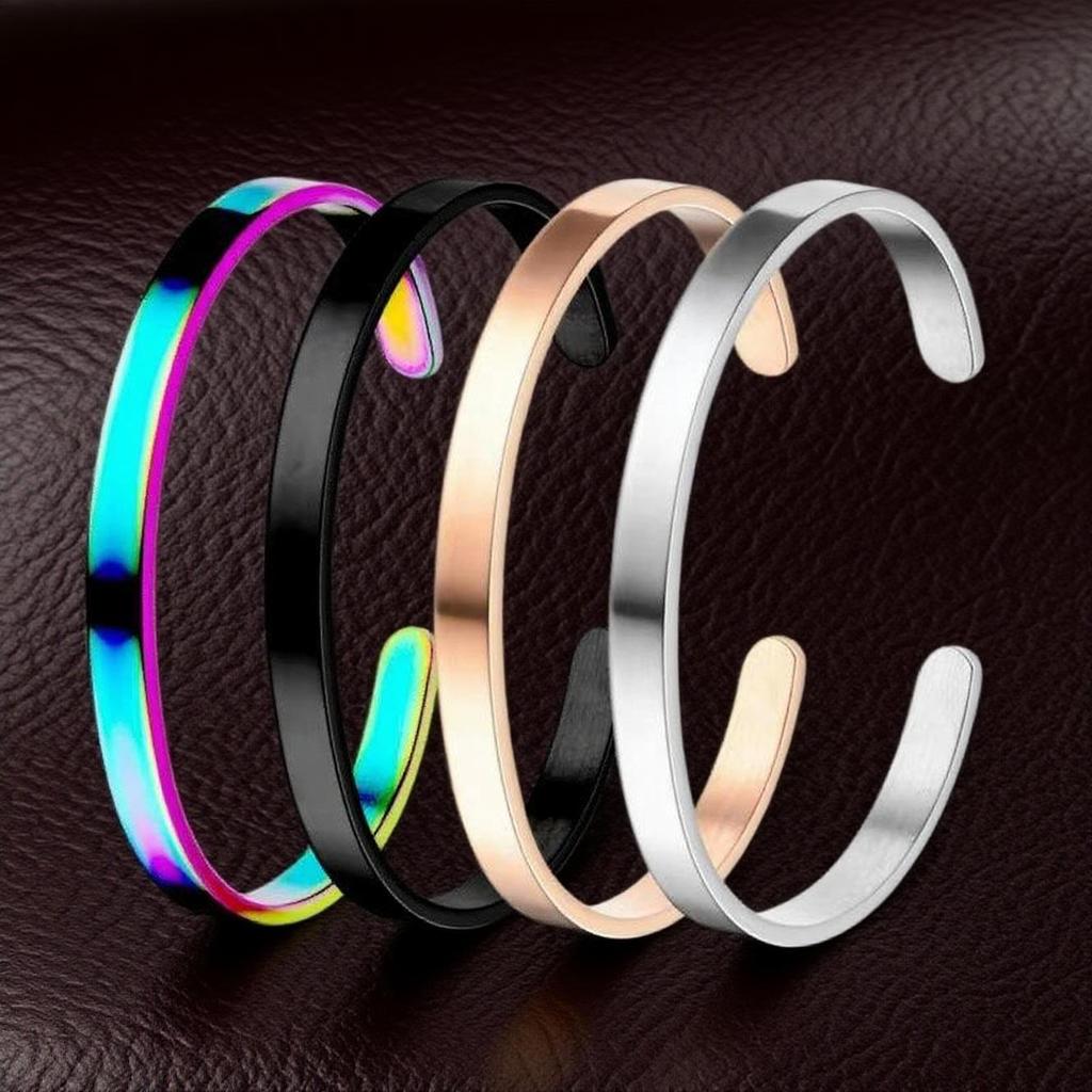 Women's Adjustable C-Shaped Titanium Steel Bracelet - 6mm Wide, Stainless Steel, Colorfast Jewelry