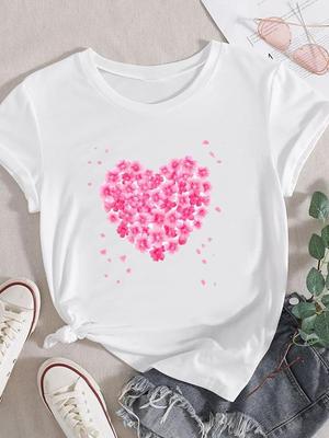 (Dimensione asiatica) Donne Amore Cuore Stile Anni '90 Adorabile Tendenza Manica Corta Abbigliamento Moda T-shirt Casual Stampa Femminile T-shirt Top Grafica