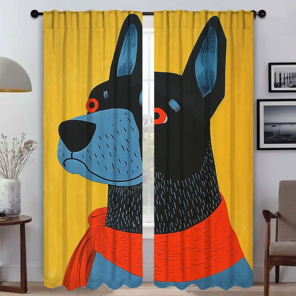 Portrait of a Dog Modern Living Room Curtains for Camera Partition Tulle for Bedroom Halloween Decoration Home Interior Curtains