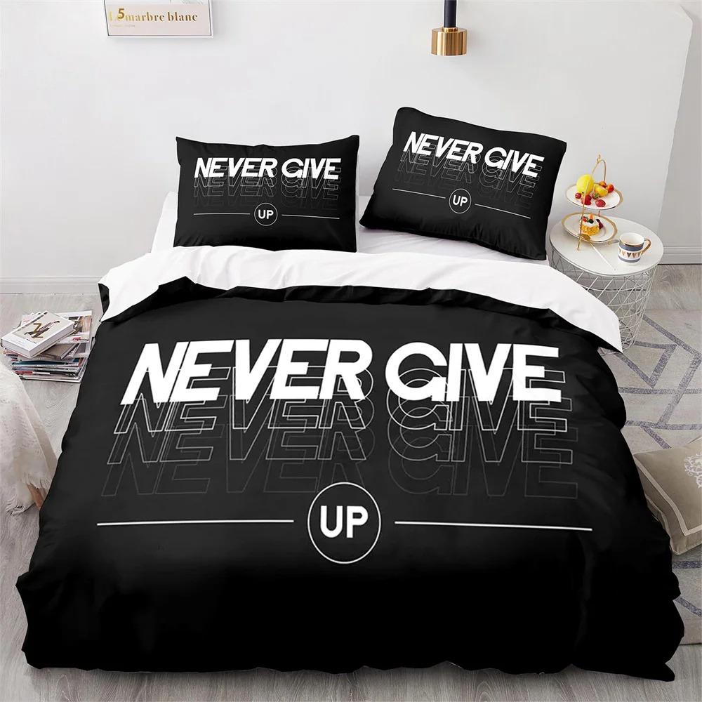 Never Give Up Theme Comforter Cover Kit White Cloud Pattern Style King Dimension Queen Dimension Size Comforter Cover Polyester Quilt Cover for Kids