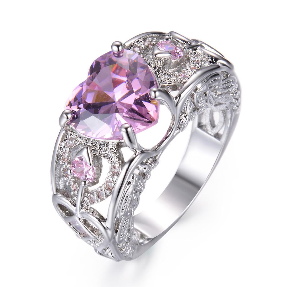 

Кольцо с рубином в форме натурального сердца, инкрустированное бриллиантами Кольцо для помолвки с кристаллами в форме сердца Персонализированное полое кольцо-аксессуар 8 розовый