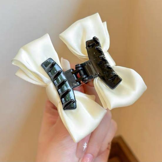Women Hairpin Smooth Satin Bowknot Decor Anti-slip Teeth Hair Clip Side Bang Small Hair