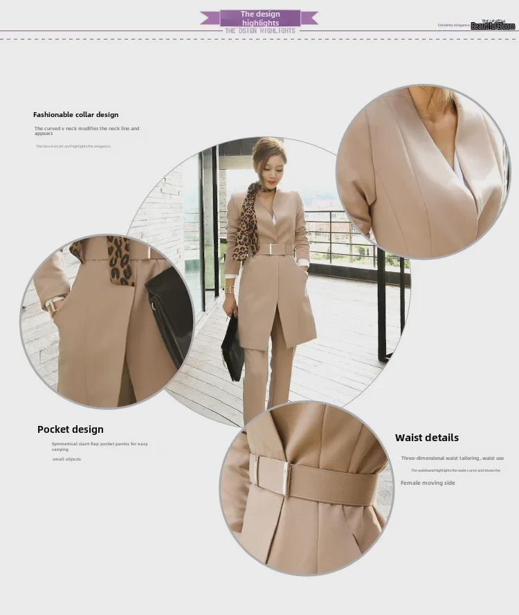2025 Autumn New Korean Women's Long Blazer & Slim Trousers Set