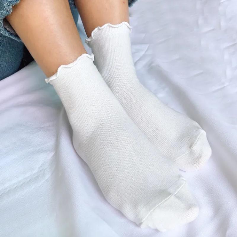 Ruffle Socks Women White Black Frilly Lolita Style Japanese Maiden Cute Kawaii Cotton Harajuku Princess Crew Socks