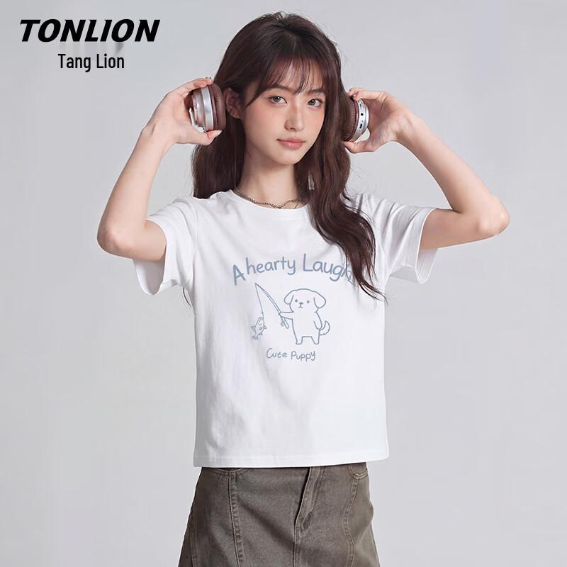 TonLion Women s Cartoon Puppy Print Cotton T-Shirt XL