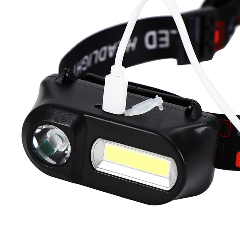 Multifunktions-USB-Anschluss wiederaufladbare Stirnlampe Cob Outdoor Notfall Stirnlampe