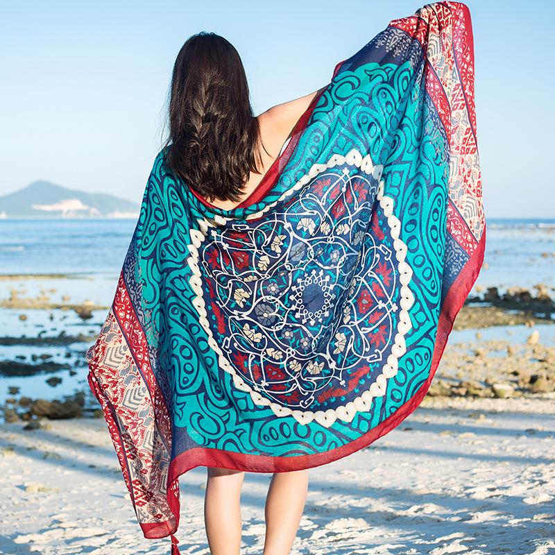 

Bohemian Tassel Cotton Linen Scarf - Women s Autumn/Winter Sun Protection Shawl 180 cm