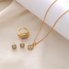 Square Zircon Metal Texture Ring Earrings Necklace Three-piece Set For Women Fashionable Accessory Party Jewelry Birthday Gifts