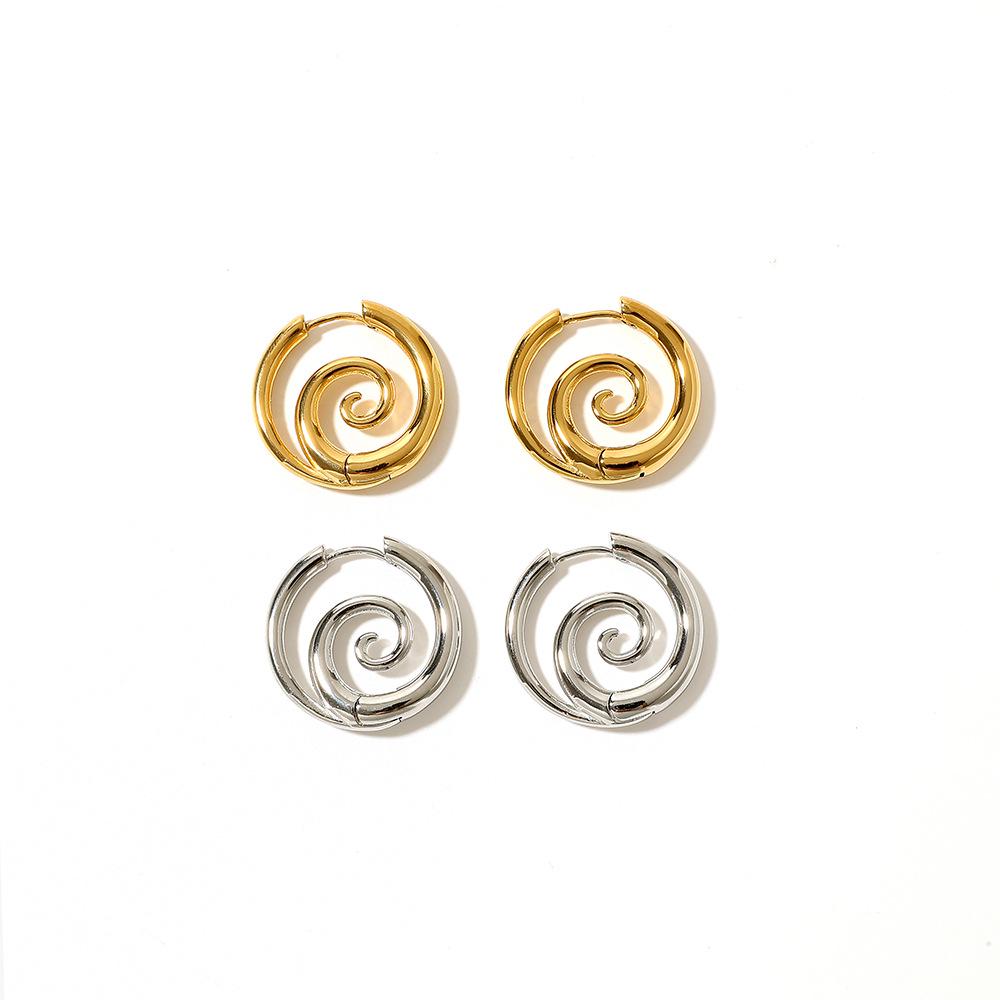 18K Gold Vacuum-Plated Stainless Steel Spiral Earrings - Classic European & American Style