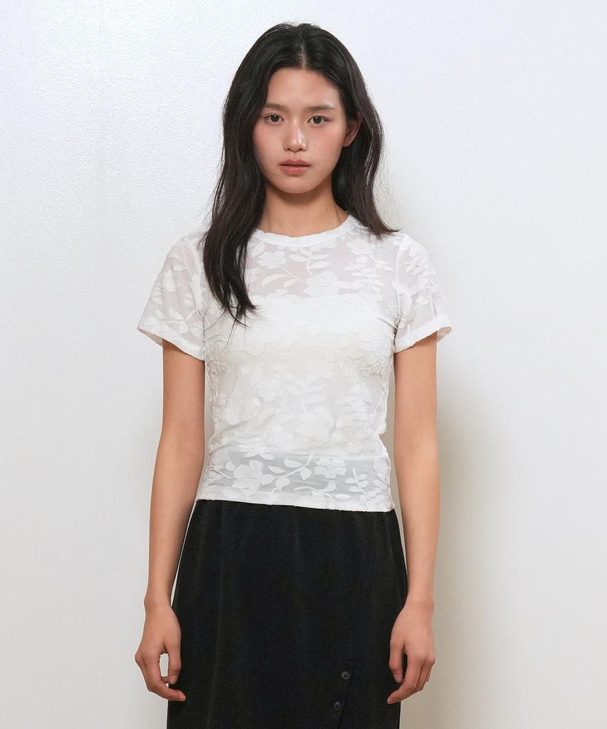 GENERALIDEA Floral Sheer Short Sleeve T-Shirt [White] / Gf2Lts508