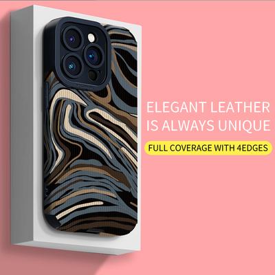 Vertical Grain Leather Shell Patterned Shockproof Soft Silicone Case with Camera Lens Full Protection for iPhone