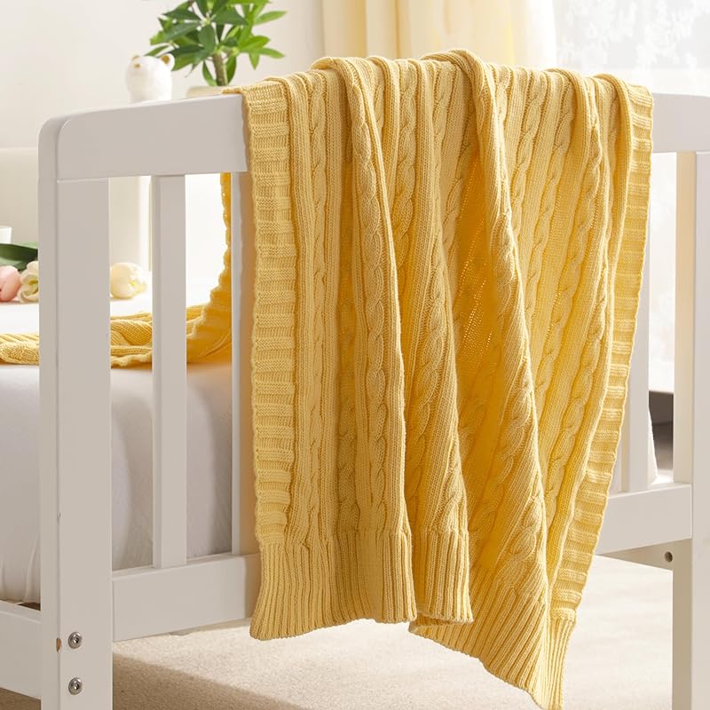 NTBAY 100% Pure Cotton Cable Knit Toddler Blanket, Super Soft Warm Breathable 30x40 Baby Blanket for Crib, Stroller, Nursery, Travel, Newborn, 30x40 30x40 Inch (Pack of 1) жёлтый
