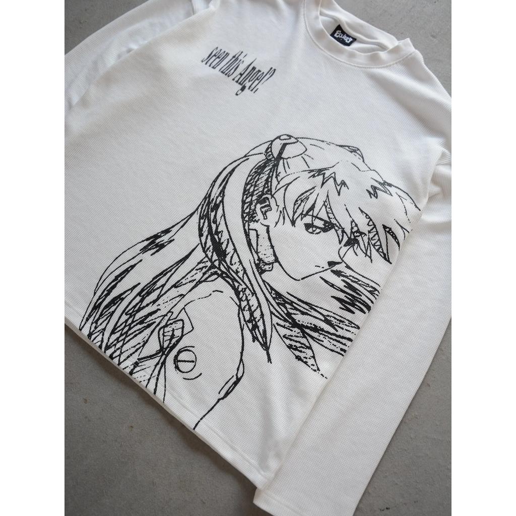 DRIPX Maglietta Termica a Maniche Lunghe Waffle Y2k Quotidiana Casual Stampa Cartoon T-shirt Street Cotone Caldo Top