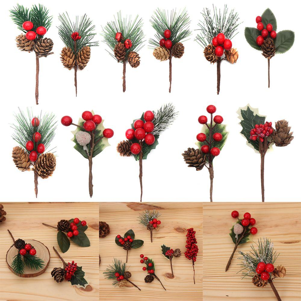 

1 комплект Мини-рождественских искусственных цветов Красная рождественская елка Ягода Шишка с ветками падуба Украшения для дома Цветы для поделок