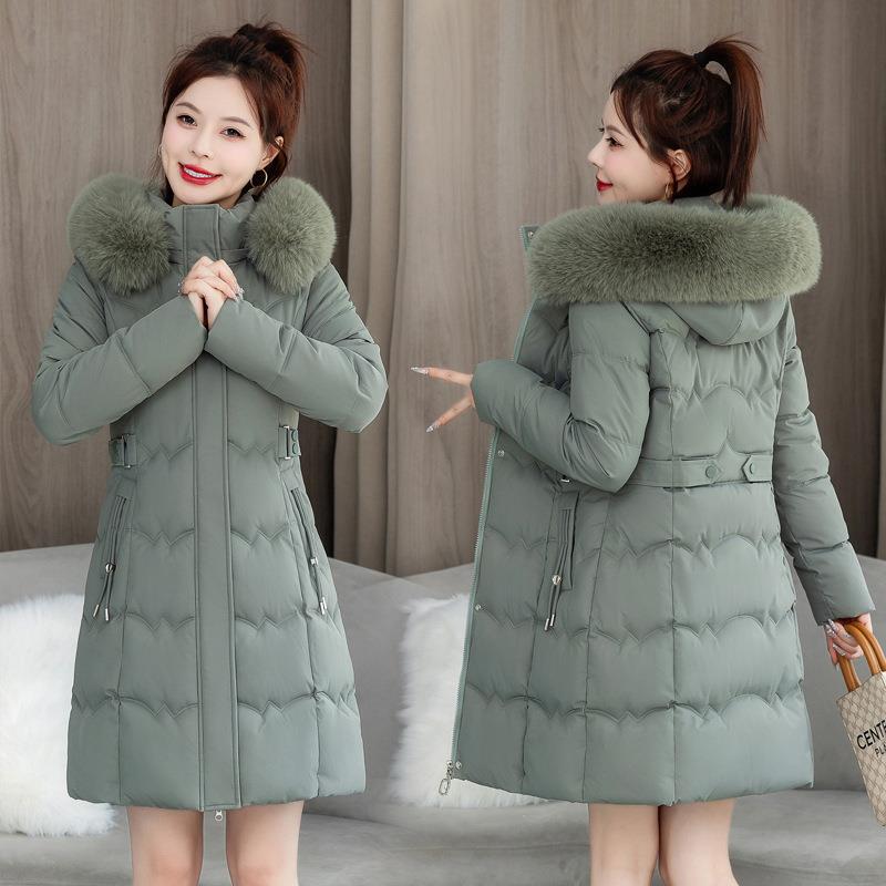 Women's Winter Coat: Waist-cinching, Long-length, with Large Faux Fur Collar, Drawstring Waist, and Extra-warm Lining.