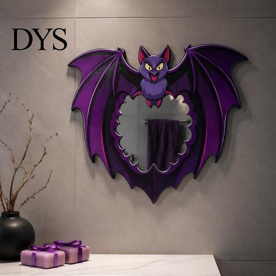 Halloween Wall Mirror Wooden Decorative Mirror, Pumpkin Ghost Bat Witch Cartoon Lightweight Decor, Fun for Entryway Party, Festive Home Ornament