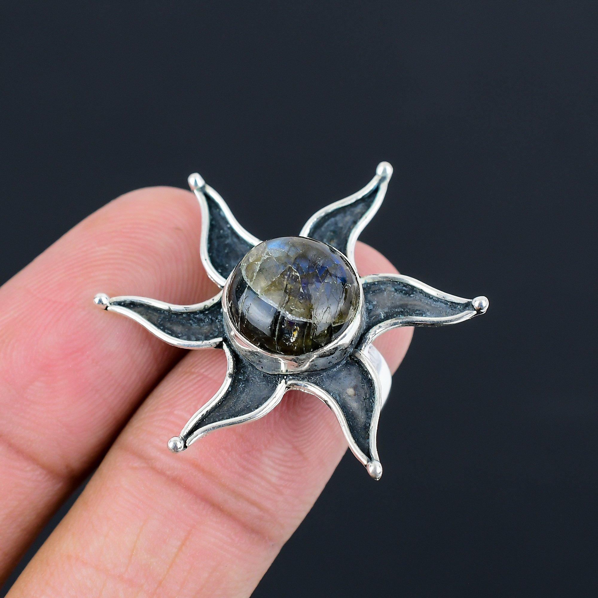 Friendship Day Deal Sterling Silver Natural Labradorite Stackable Ring Size 6 6