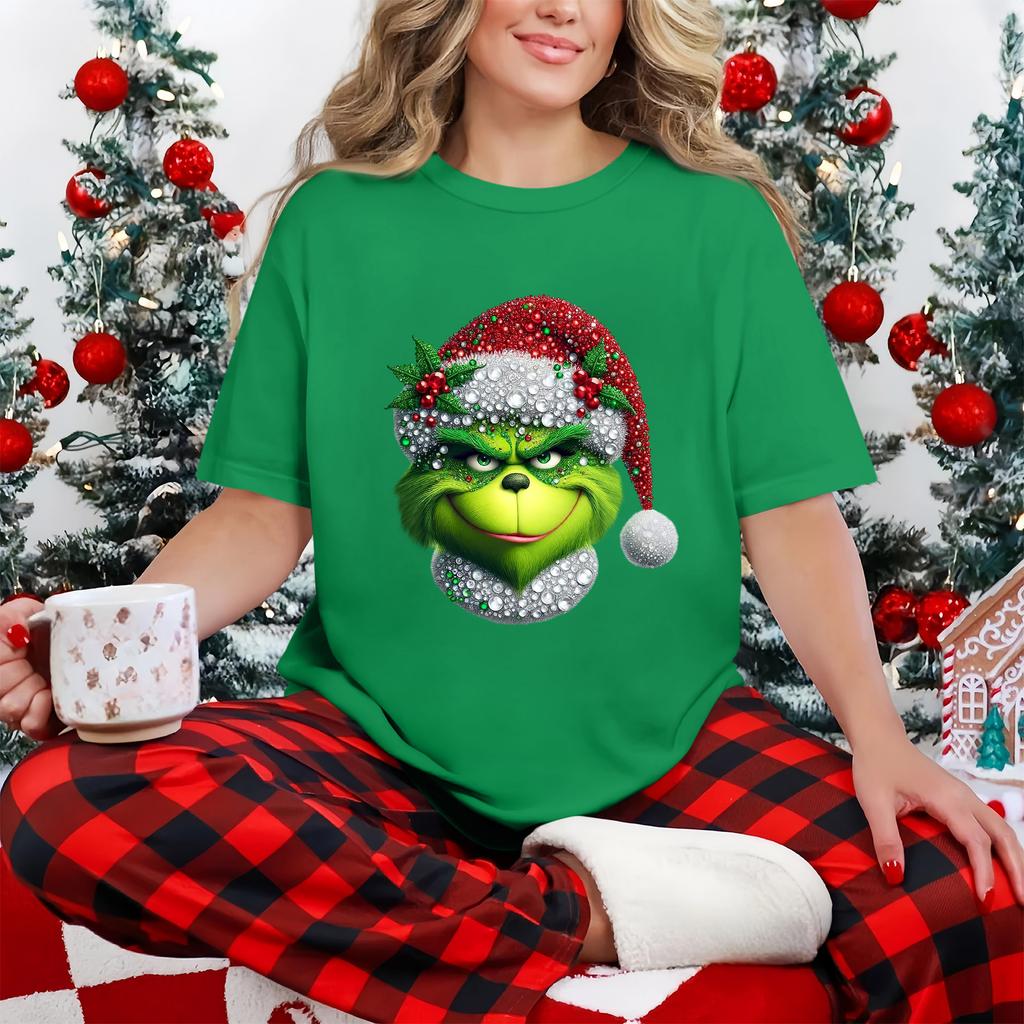 Kortermet topp for kvinner, avslappet, med trykk, rund hals, pullover