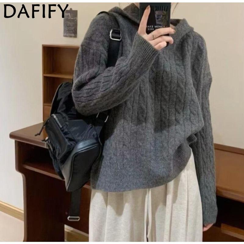 

DAFIFY Женская мода повседневная осень-зима однотонный принт длинный рукав с капюшоном свитера One size серый