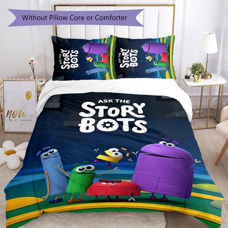 Ask the StoryBots 3pcs Bedding Set Duvet Cover Closure Includes 1 Duvet Cover & 2 Pillowcases for All Seasons Bedroom Home Dorm Decor