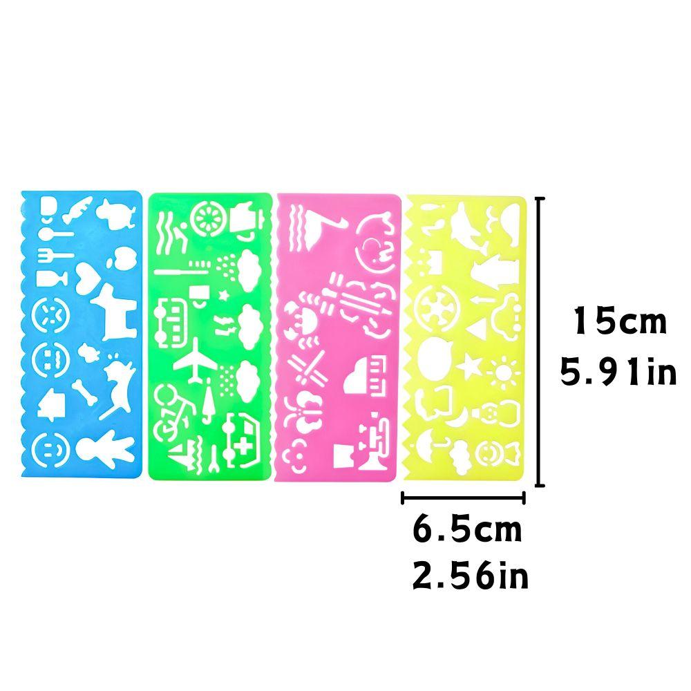 

4pcs/set Plastic Hollow-out Drawing Ruler Cute Geometric Animal Creative Pattern Design Template DIY Journal Painting Tools YMY