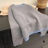 Women's Color Block Wool Sweater - Thick, Soft, Loose Fit, Fall/Winter 2025, Round Neck Knit