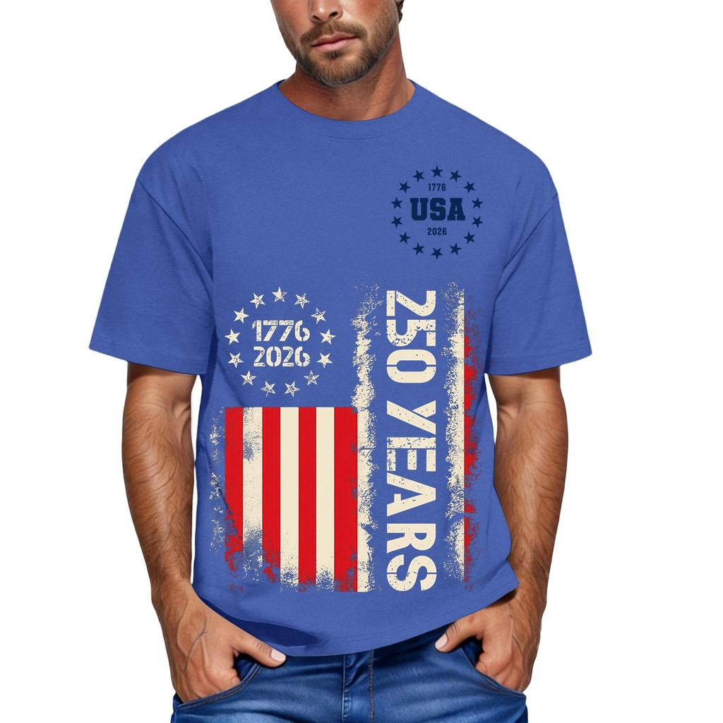 Herren lockeres und lässiges T-Shirt mit Flaggen-Buchstaben-Print, kurzärmeliges Oberteil