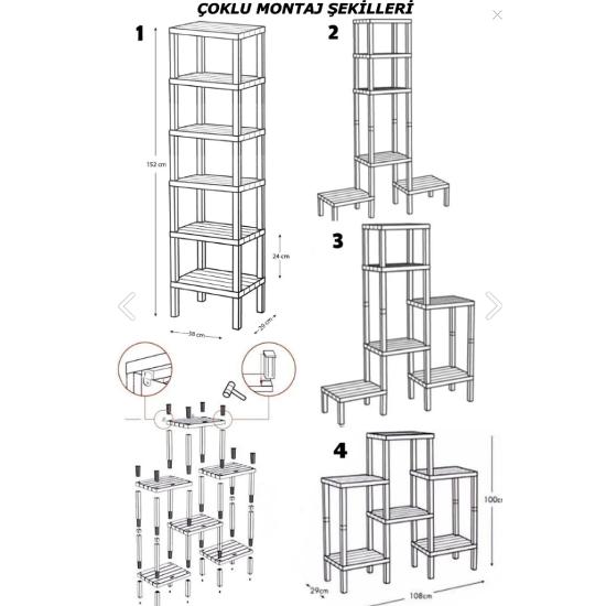 6 Tier Plastic Shelving Unit Kitchen Shelf Bathroom Shelf Balcony Shelf Bathroom Organizer Bookcase
