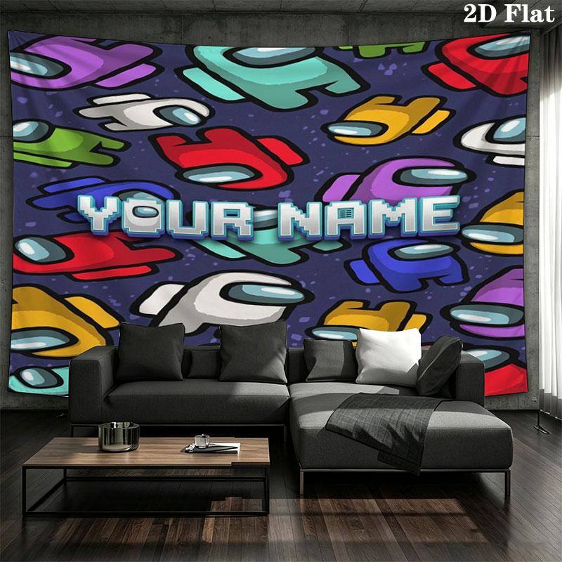 Among Us Custom Name Wall Tapestry Aesthetic Wall Hanging Printed Fabric Blanket Decorative Tapestries for Bedroom Living Room Home Decor