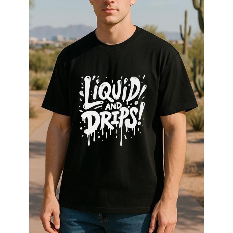 

European Size Men s Liquid Drip Print T-Shirt - Short & Long Sleeve Casual Round Neck Tee with Dripping Letter Design 4XL чорний