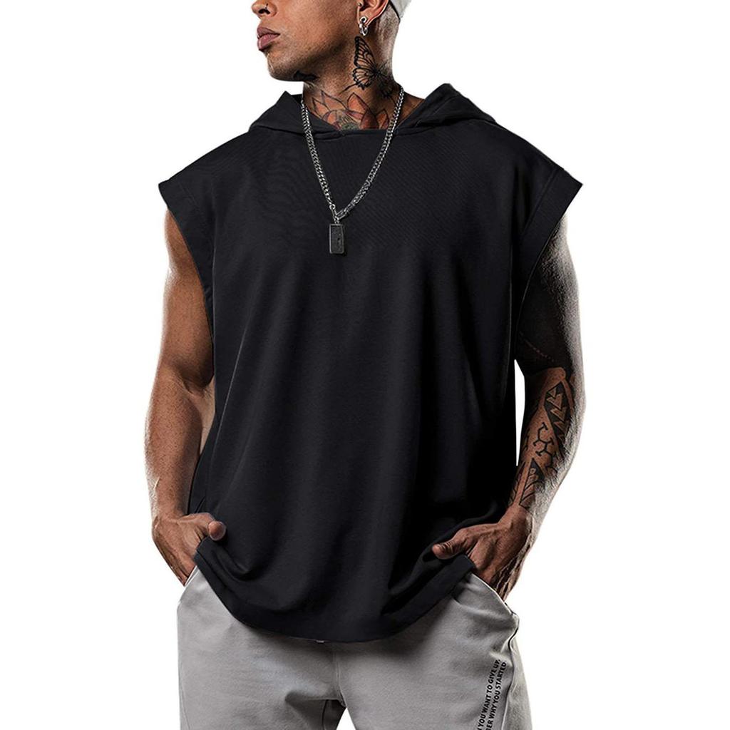Men's Fitness Pullover Sports Casual Tank Top Sleeveless Hooded Vest Loose Top