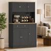 High Kitchen Buffet, 6 Doors, Charging Station, Worktop, Spice Rack, 100 x 40 x 173 cm, Black